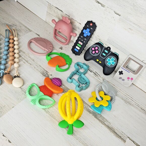 Infant Baby Silicone Teething Toys Lot of 14 Paci Clips Sensory Toys Easy Grasp - Picture 3 of 6